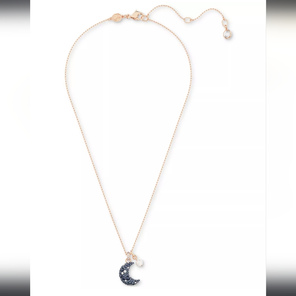 NWT Rose Gold-Tone Crystal Moon & Imitation Pearl Pendant Necklace, 15-3/4" +2 - Picture 4 of 6